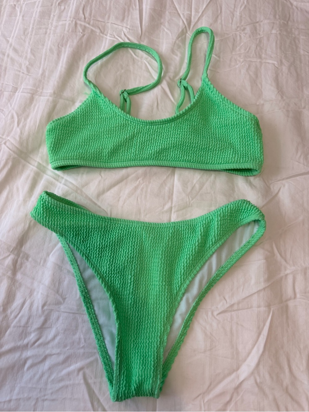 SHEIN Mint Green Textured High Cut Bikini Set Adjustable Straps Size S